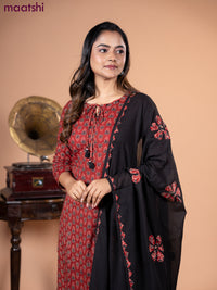Cotton salwar suit maroon and black with allover ajrakh butta prints and straight cut pant & dupatta