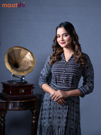 Cotton readymade floor length kurti black with allover prints & mirror work neck pattern without pant