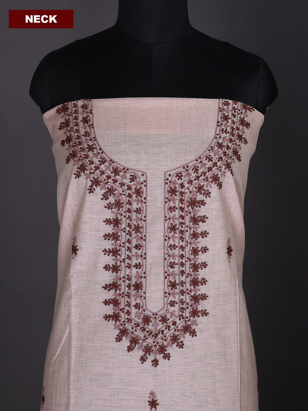 Mild Peach Chanderi Dress Material With Embroidery Work Neck Pattern