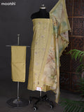 Yellow Chanderi Dress Material With Floral Printed Buttas & Embroidery Work Neck Pattern