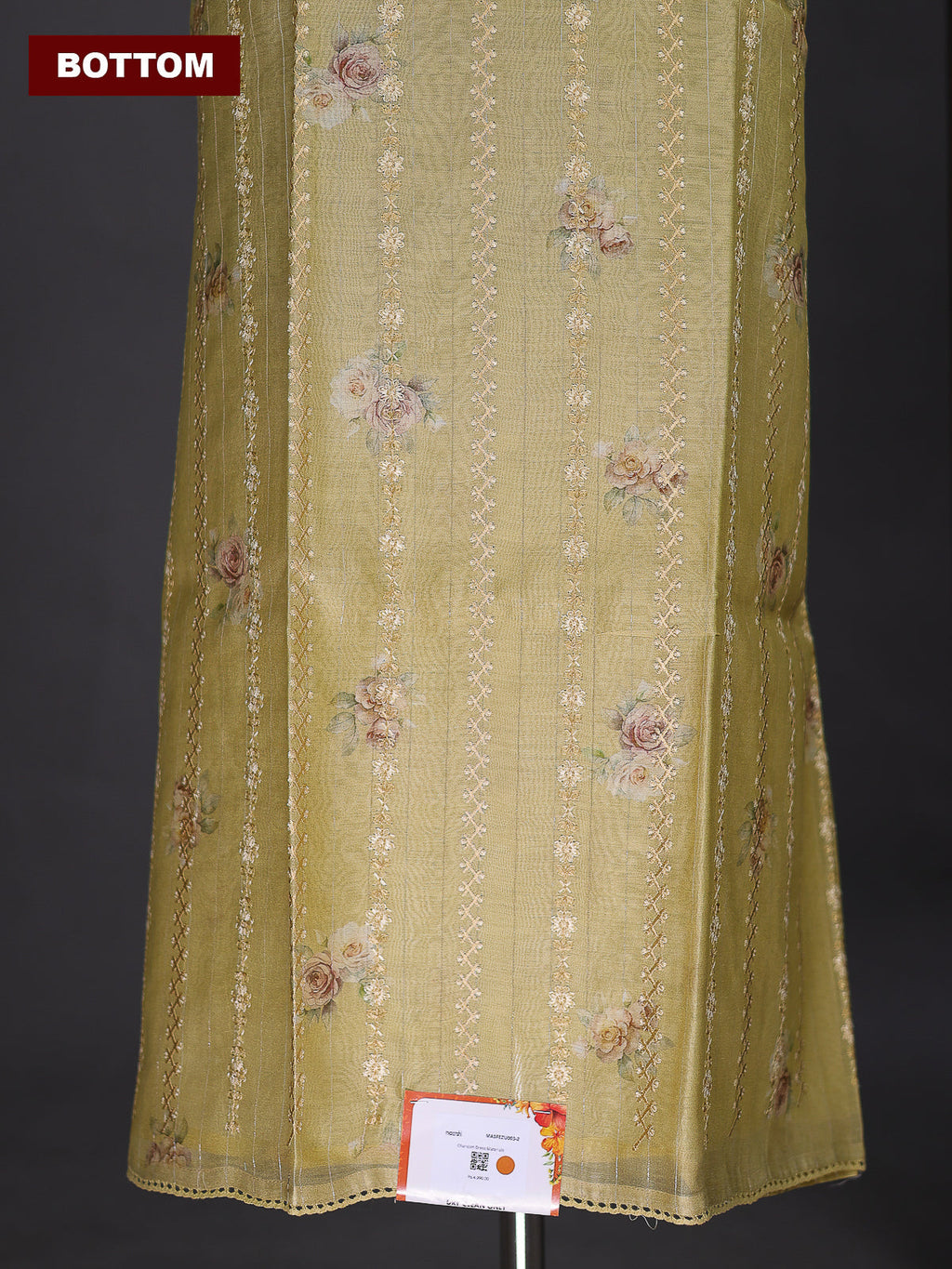 Yellow Chanderi Dress Material With Floral Printed Buttas & Embroidery Work Neck Pattern