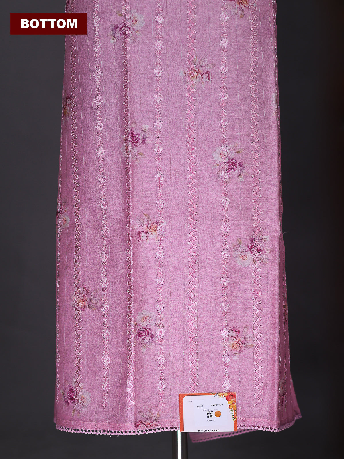 Light Pink Chanderi Dress Material With Floral Printed Buttas & Embroidery Work Neck Pattern