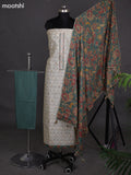 Beige and Pastel Green Chanderi Dress Material With Thread Weaves & Kantha Stich Work Pattern
