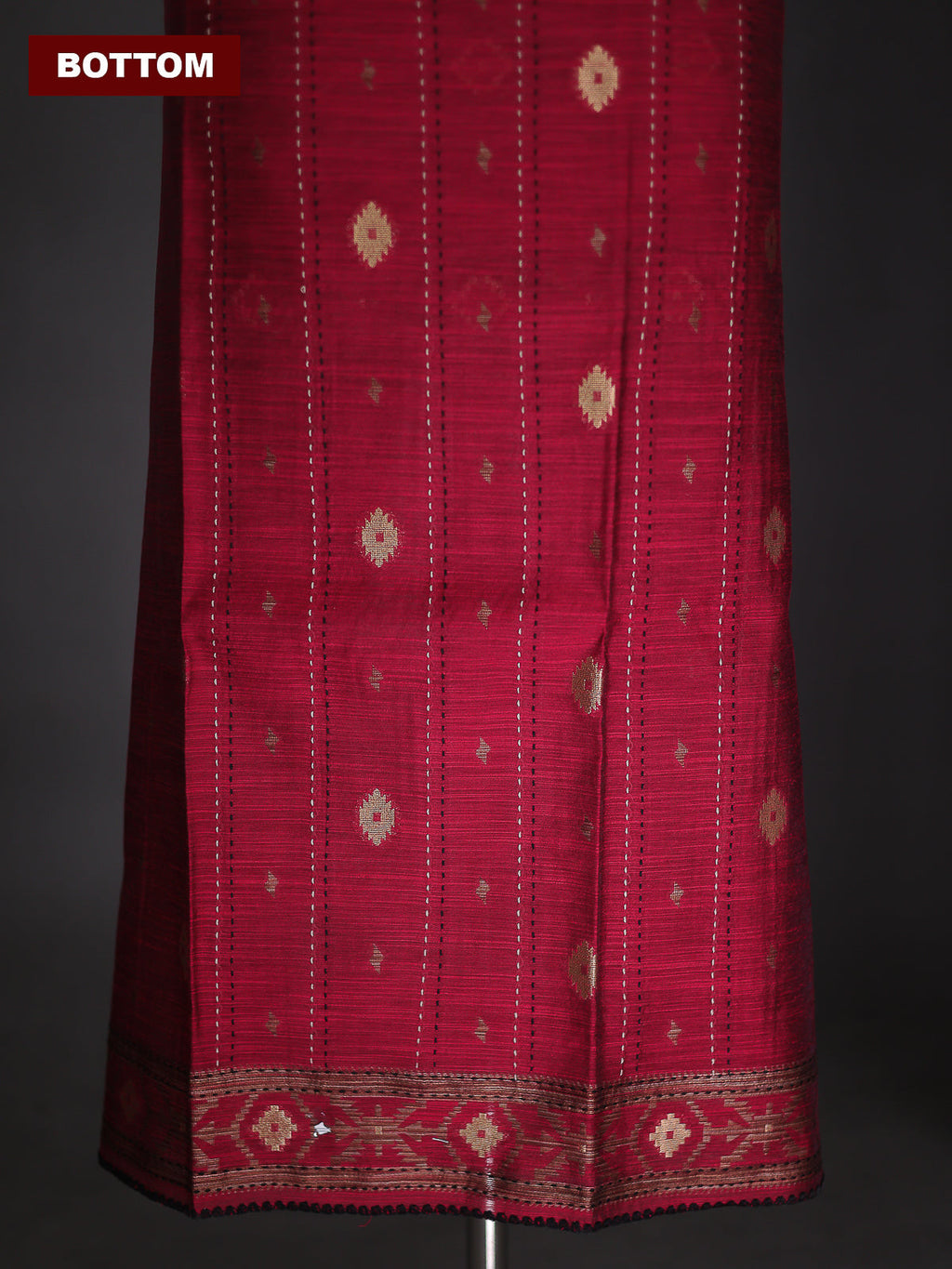 Maroon and Black Chanderi Dress Material With Buttas & Kantha Stich Work Pattern