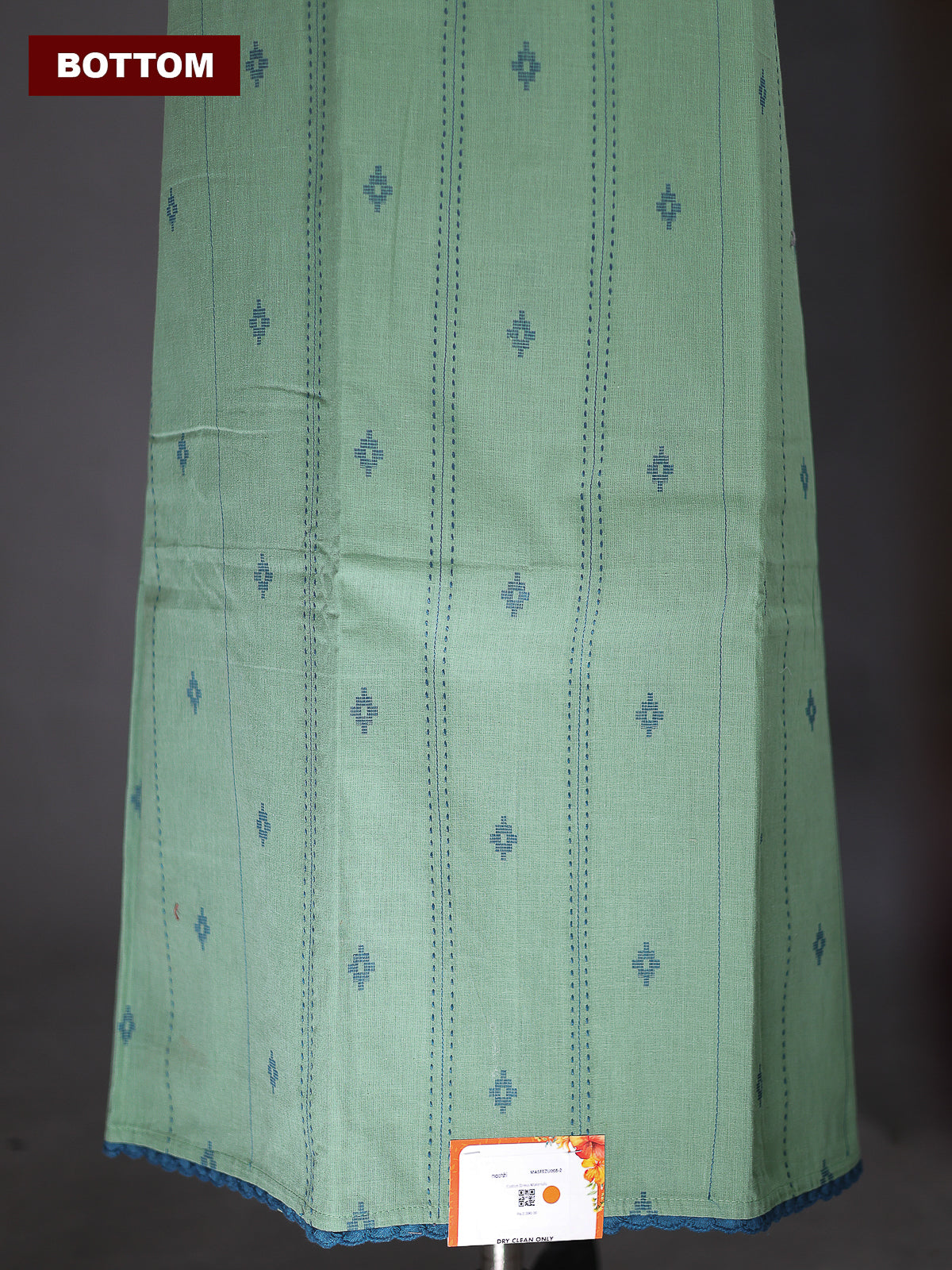 Pastel Green and Peacock Green Cotton Dress Material With Kantha Stich Work Pattern