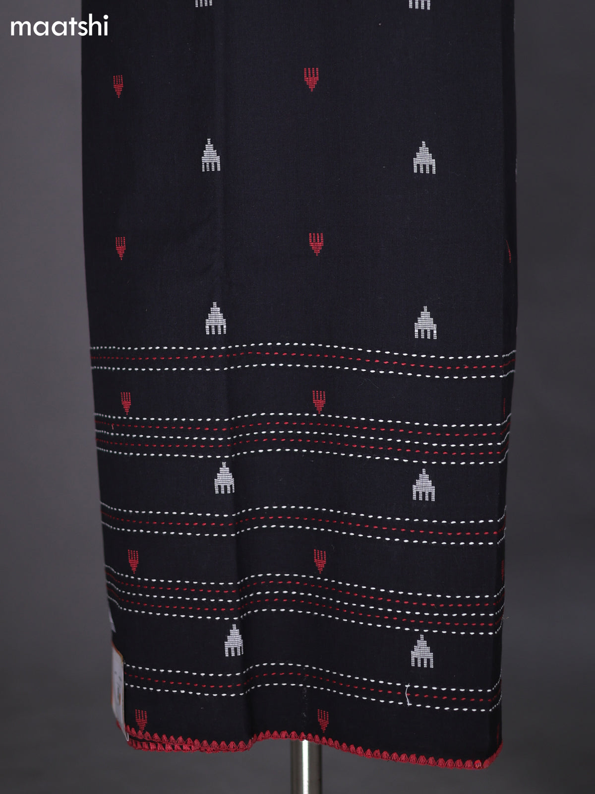 Black and Maroon Cotton Dress Material With Kantha Stich Work Pattern