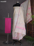 Beige and Pink Chanderi Dress Material With Thread Weaves & Kantha Stich Work Pattern