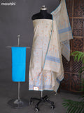 Beige and Cs Blue Chanderi Dress Material With Thread Weaves & Kantha Stich Work Pattern