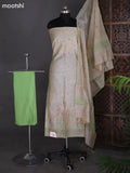 Beige and Light Green Chanderi Dress Material With Thread Weaves & Kantha Stich Work Pattern