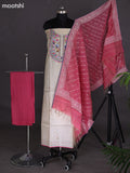 Cream and Peach Pink Chanderi Dress Material With Embroidery Work Neck Pattern