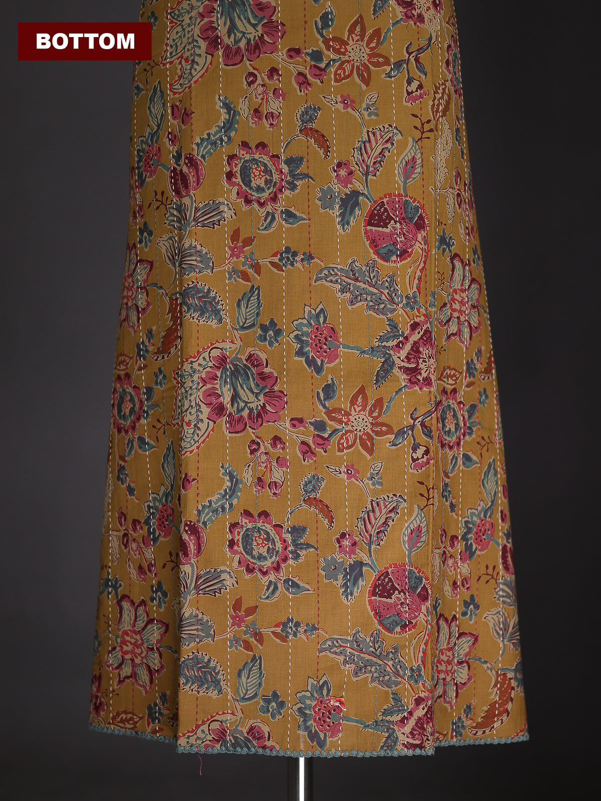 Dark Mustard and Beige Cotton Dress Material With Allover Floral Prints & Embroidery Work Border