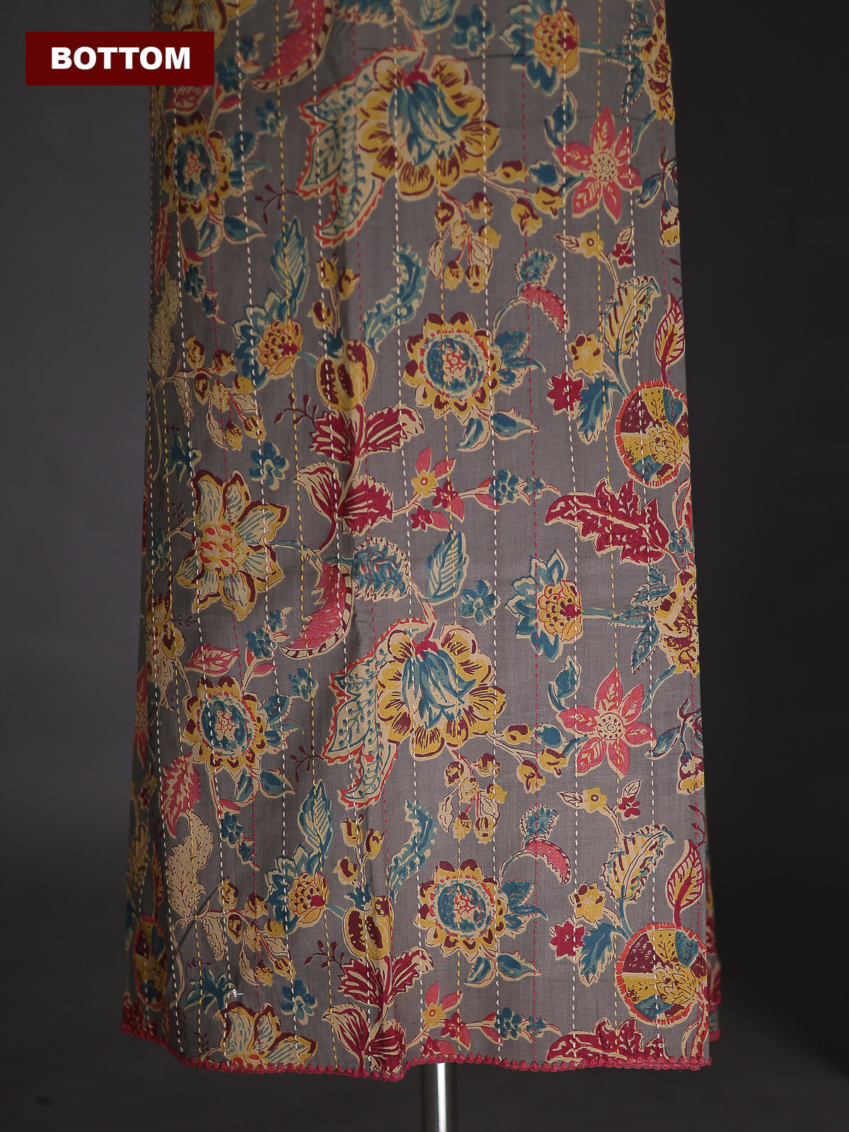 Grey and Beige Cotton Dress Material With Allover Floral Prints & Embroidery Work Border