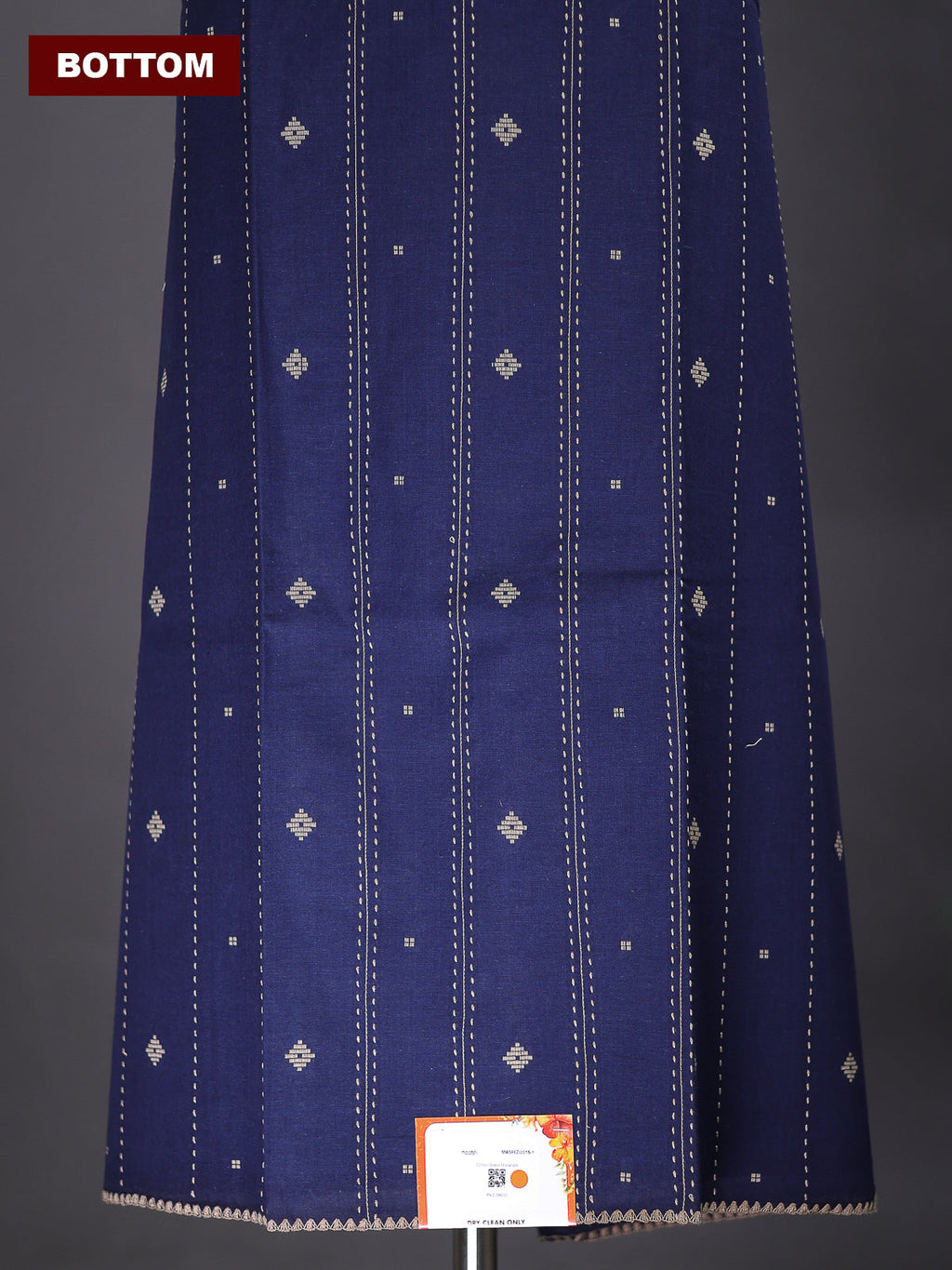 Navy Blue Cotton Dress Material With Thread Buttas & Kantha Stich Work Pattern