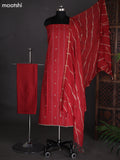 Red Cotton Dress Material With Thread Buttas & Kantha Stich Work Pattern