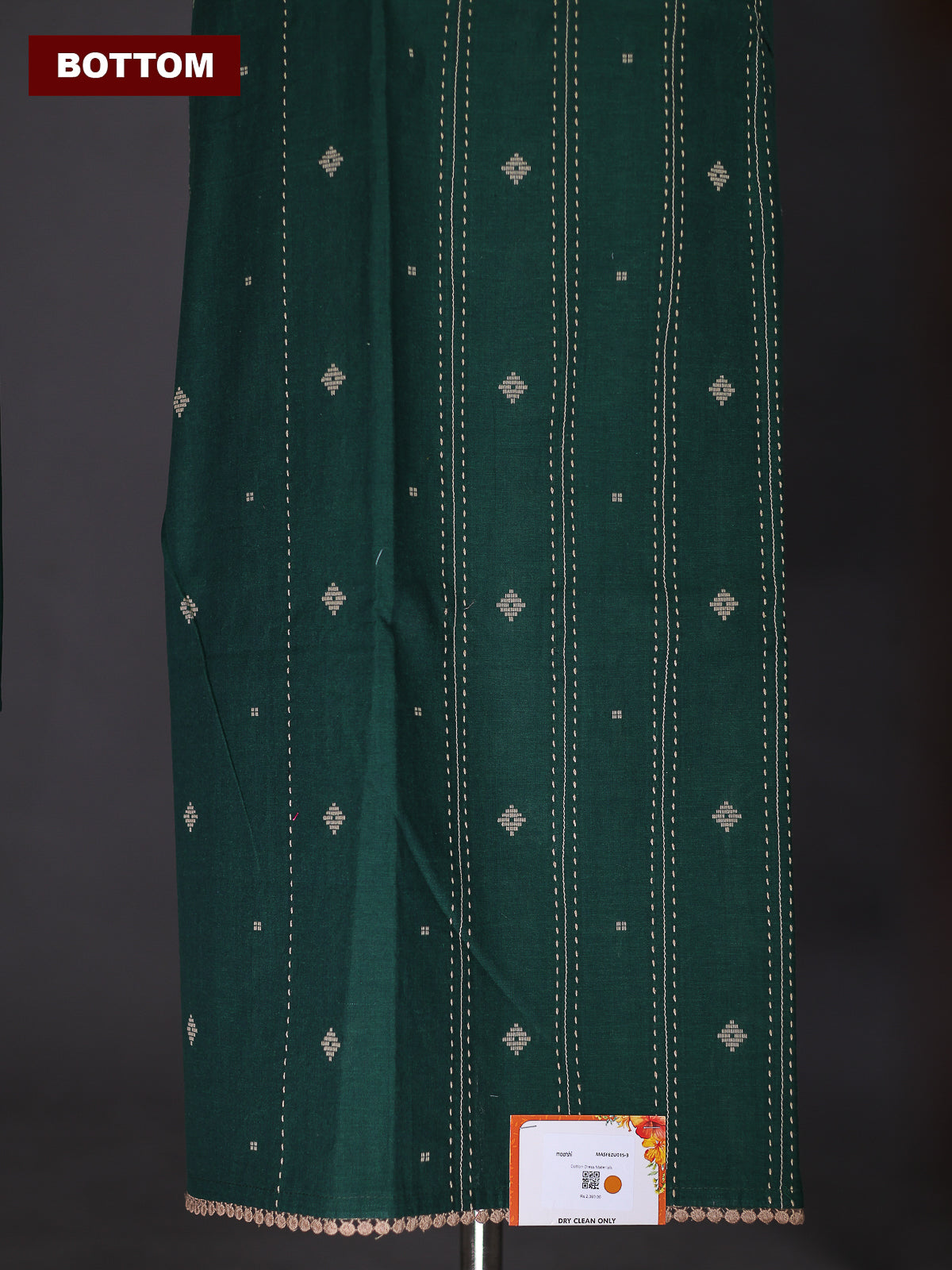 Green Cotton Dress Material With Thread Buttas & Kantha Stich Work Pattern