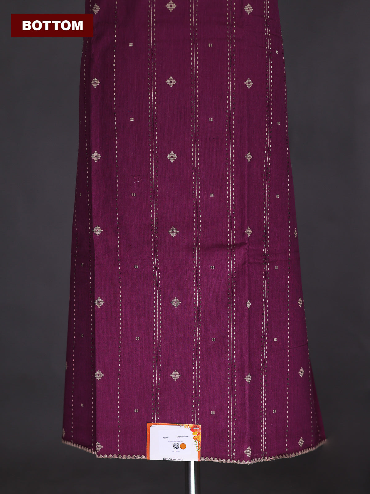 Wine Cotton Dress Material With Thread Buttas & Kantha Stich Work Pattern