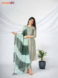 Modal readymade salwar suit pastel green with allover prints & sequin work neck pattern and straight cut pant & chiffon sequin work dupatta