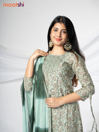 Modal readymade salwar suit pastel green with allover prints & sequin work neck pattern and straight cut pant & chiffon sequin work dupatta