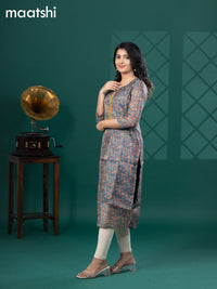 Tissue readymade kurti blue shade with allover floral prints & beaded work neck pattern and without pant