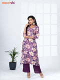 Modal readymade kurti set mild purple and purple with floral prints & mirror embroidery work v neck pattern and straight cut pant