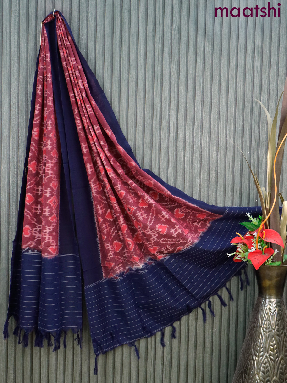 Ikat cotton dupatta pink shade and blue with allover ikat weaves