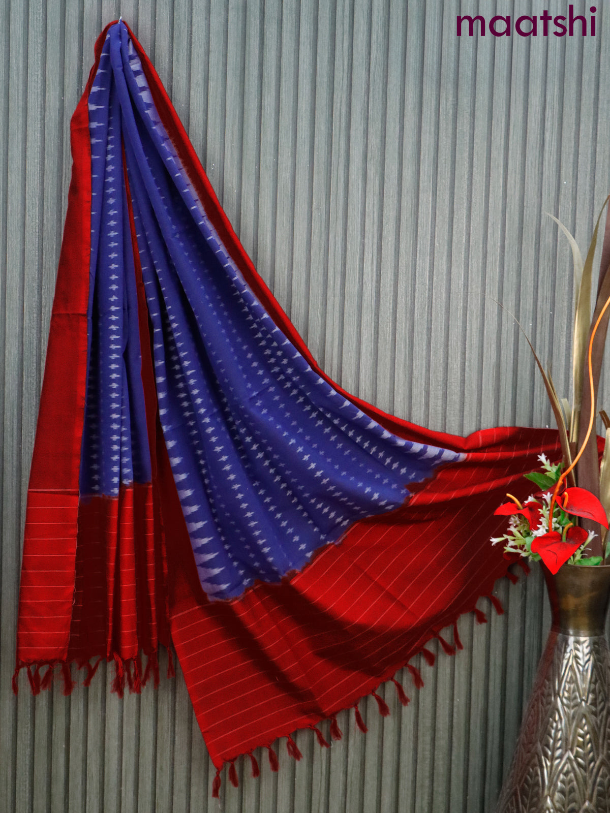 Ikat cotton dupatta blue and red with allover ikat weaves