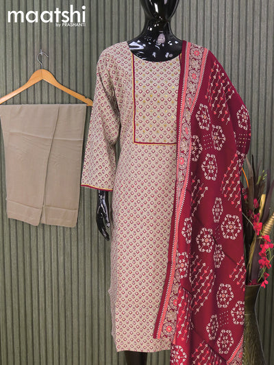 Modal readymade salwar suits grey with allover prints & sequin work neck pattern and straight cut pant & printed dupatta