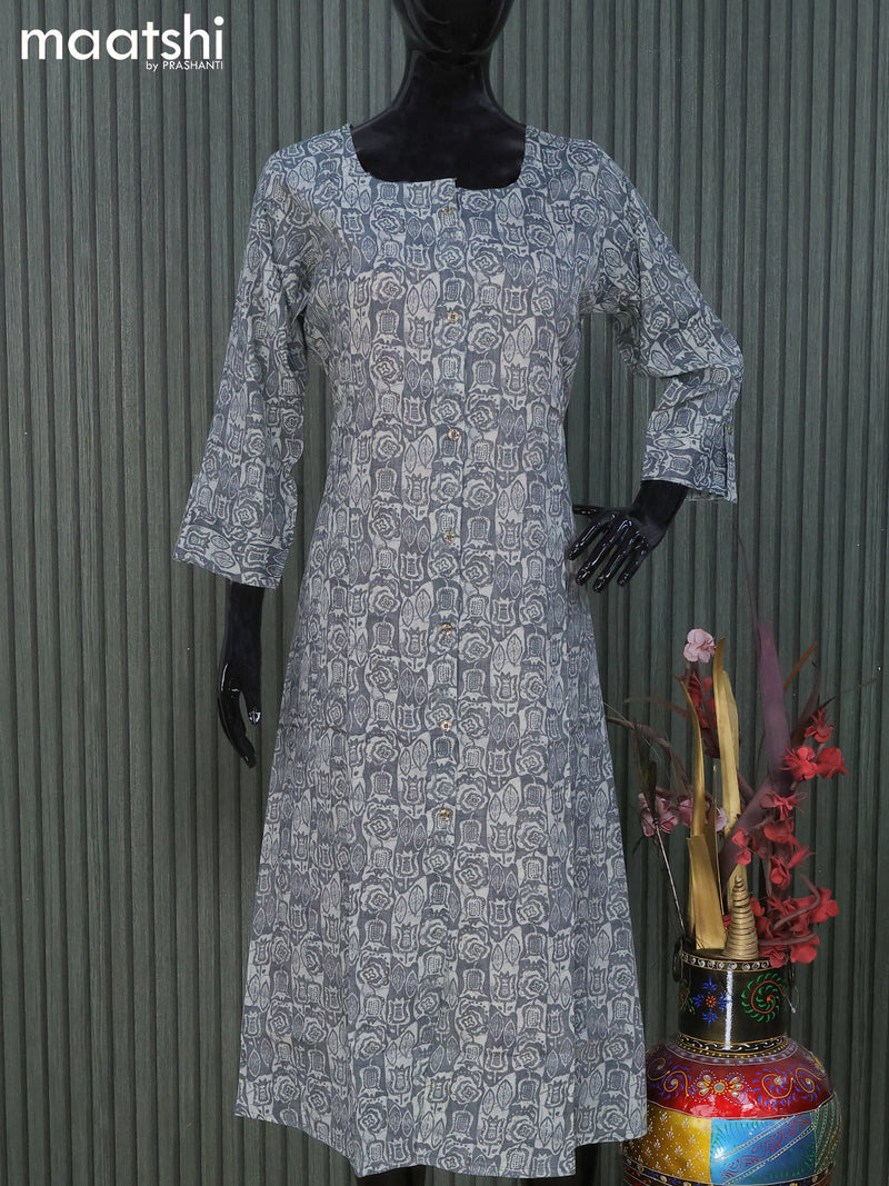 Rayon readymade A -line kurti grey with allover prints and without pant