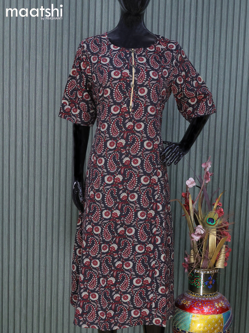 Rayon readymade A -line kurti black with allover prints and without pant