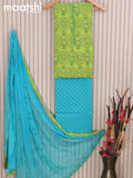 Cotton dress material light green and light blue with allover prints & simple neck pattern and bottom & chiffon dupatta