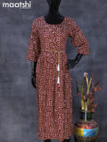 Rayon readymade umbrella kurti maroon with allover batik prints & simple neck pattern and without pant