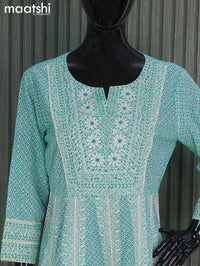 Cotton readymade salwar suits teal blue and with allover prints & beaded embroidery work neck pattern and palazzo pant & bandhani prints dupatta