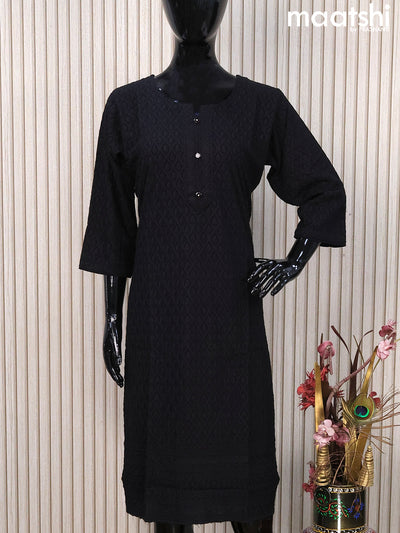 Soft cotton readymade kurti black and with allover chikankari work & simple neck pattern and without pant