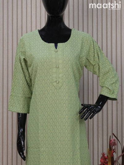 Soft cotton readymade kurti pastel green and with allover chikankari work & simple neck pattern and without pant