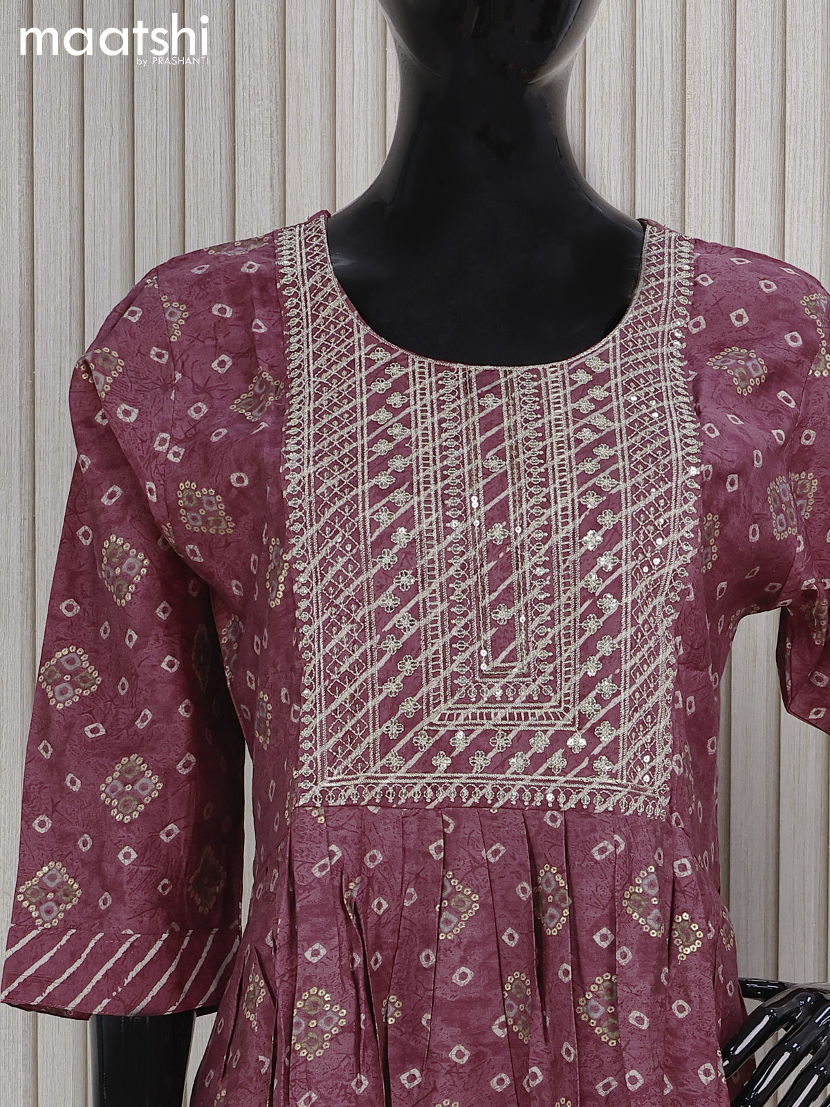 Muslin readymade naira cut salwar suits pastel maroon shade and with allover butta prints & sequin work neck pattern and straight cut pant & printed dupatta