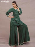 Raw silk readymade Festive wear kurti set dark green with butta prints & zardosi work neck pattern and elephant palazzo pant