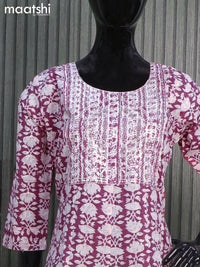 Cotton readyamade umbrella salwar suits maroon shade with allover prints & sequin work neck pattern and straight cut pant