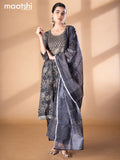 Modal readymade naira cut salwar suits elephant grey with allover prints & sequin work neck pattern and straight cut pant & printed dupatta