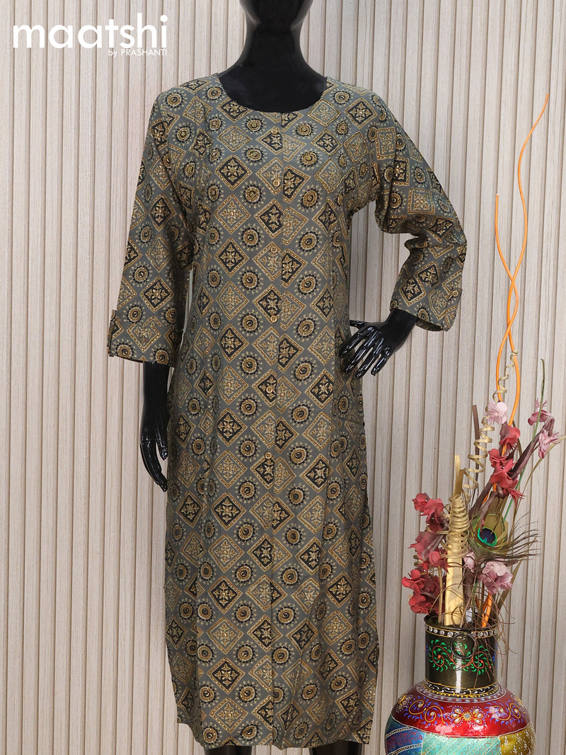 Modal readymade kurti grey with allover ajrakh prints & beaded work neck pattern and without pant