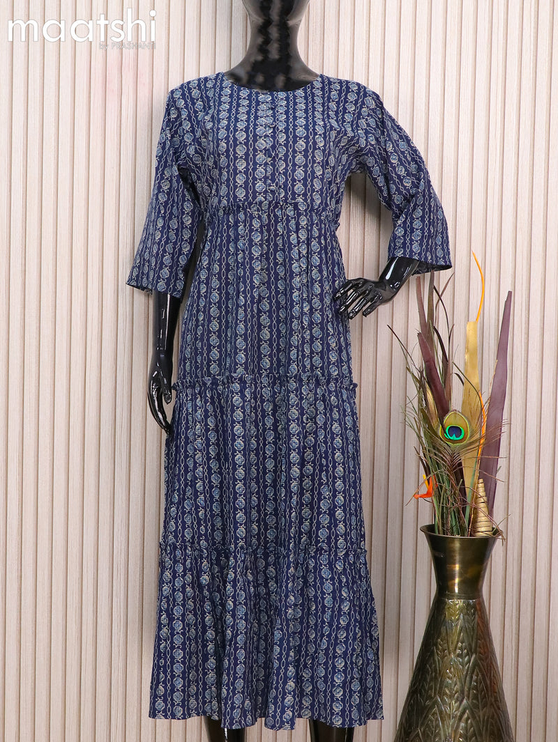 Rayon readymade umbrella kurti blue with allover prints without pant