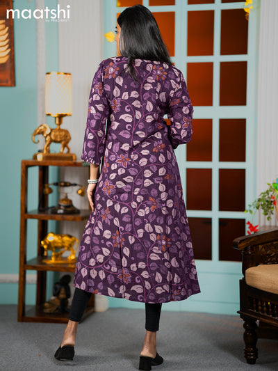 Modal readymade A-line kurti deep purple with allover kalamkari prints without pant