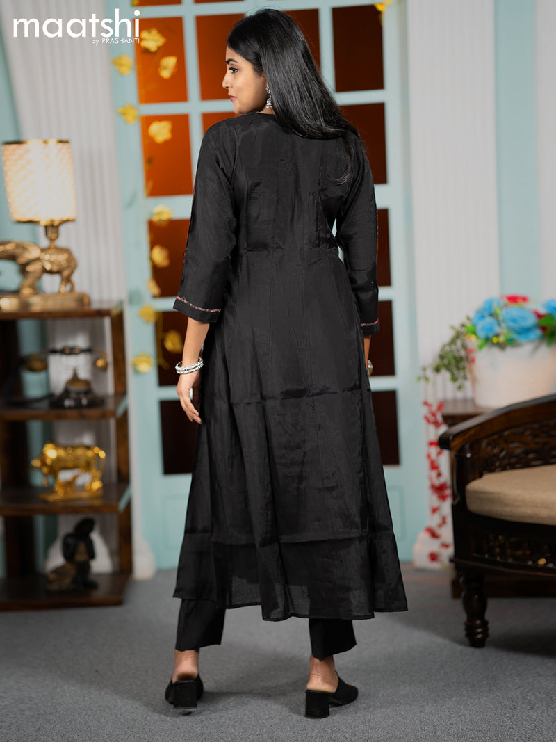 Muslin readymade umbrella kurti black with embroidery work neck pattern and straight cut pant