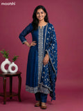 Blue Semi Tussar Sequin Work Neck Pattern Anarkali Suit