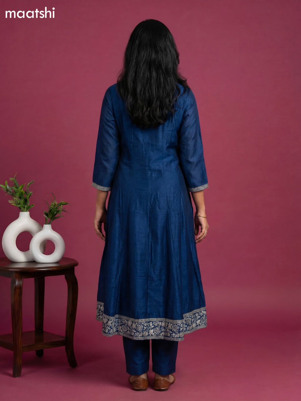 Blue Semi Tussar Sequin Work Neck Pattern Anarkali Suit