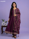 Deep Wine Semi Tussar Sequin Work Neck Pattern Anarkali Suit