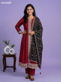 Maroon and Balck Semi Tussar Sequin Work Neck Pattern Anarkali Suit