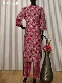 Modal readymade salwar suit maroon with allover ajrakh prints & sequin work neck pattern and straight cut pant & printed dupatta