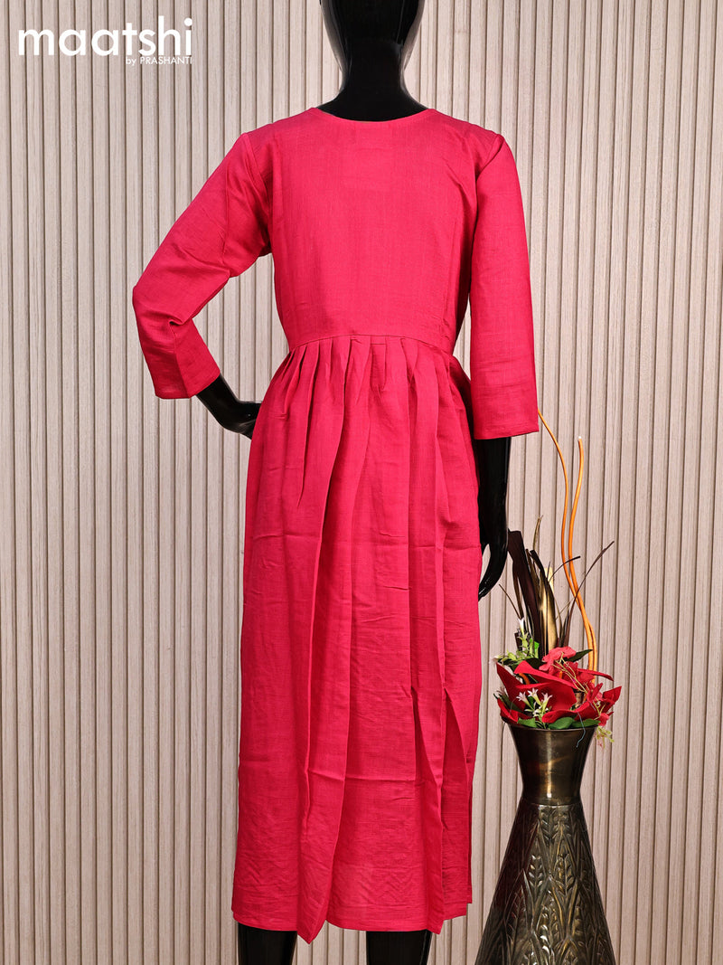 Rayon readymade umbrella kurti pink with embroidery work neck pattern without pant