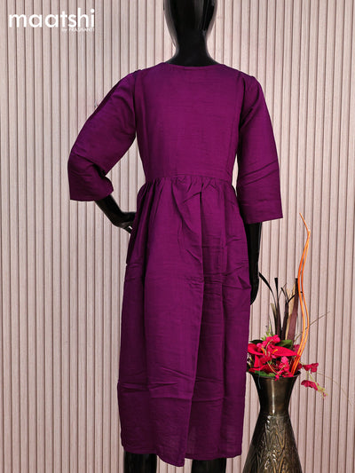 Rayon readymade umbrella kurti purple with embroidery work neck pattern without pant