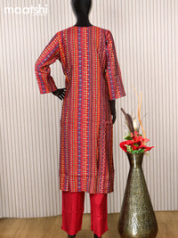 Modal readymade salwar suits red with allover prints & mirror work neck pattern and straight cut pant & printed dupatta